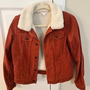 Sherpa lined burnt orange courderoy jacket